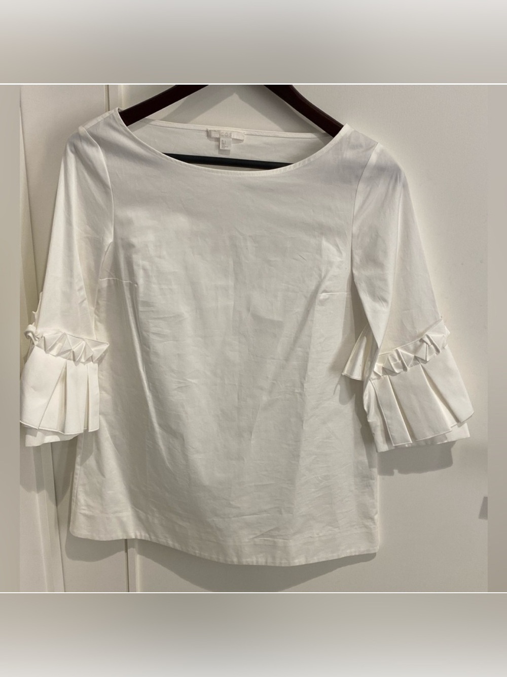 COS White 3/4 Sleeve Ruffle Frill Swing Top Blouse